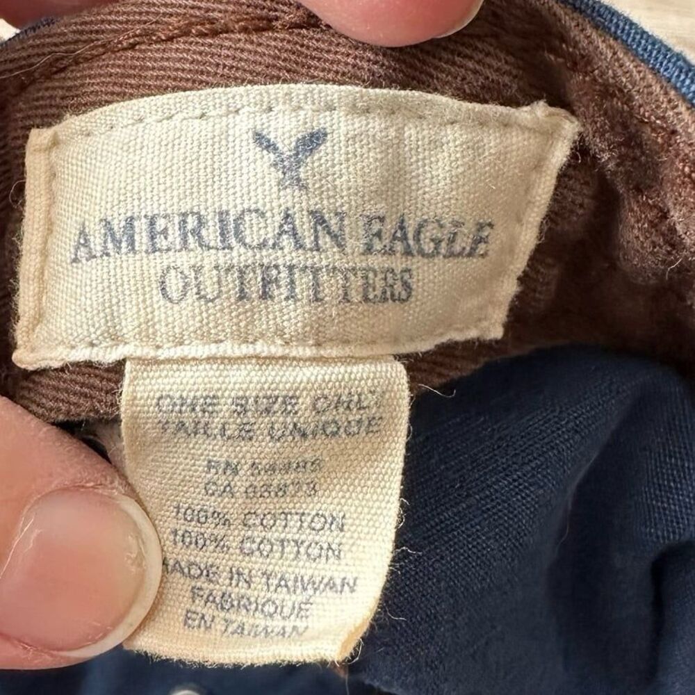 American Eagle Outfitters AEO Blue & Brown Distressed Patch Ball Cap Hat - Picture 8 of 8